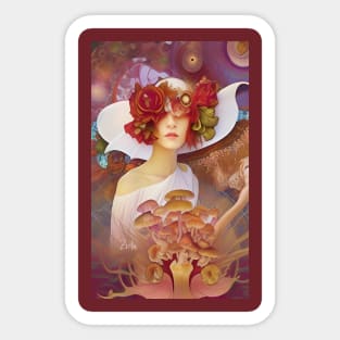 Art Deco Style Girl Fantastic Fungi and Magical Mushrooms Sticker